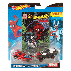 Hot Wheels Marvel Spider-Man vs. Venom Character Car 2-Pack with Mini Comic