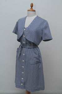 Stribet hverdagskjole med bolero 1950. XL